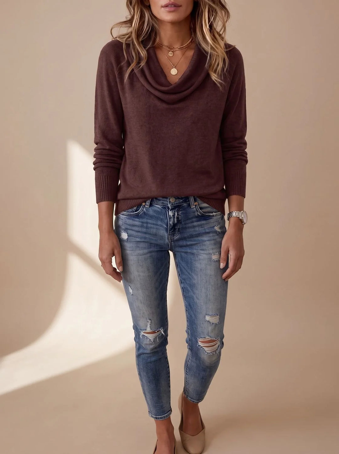 Riley | Women's Cowl Neck Sweater Knit Pullover