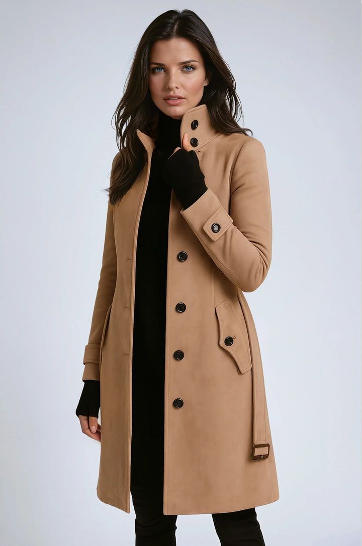 Sara | Women's Long Belted Coat High Collar