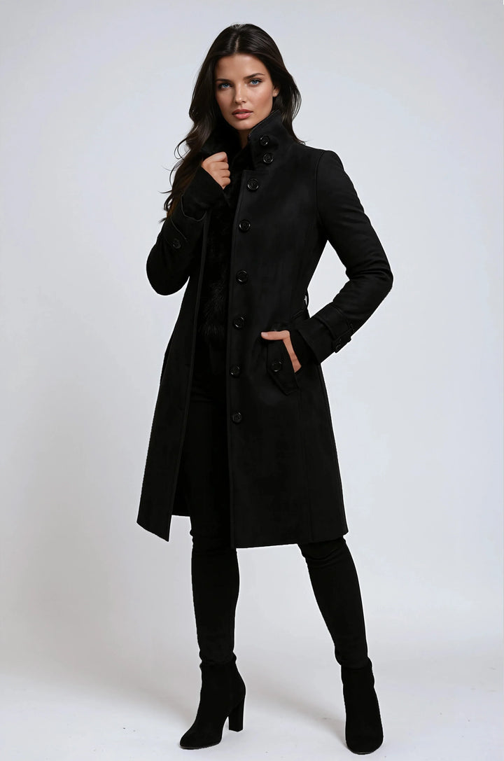 Sara | Women's Long Belted Coat High Collar