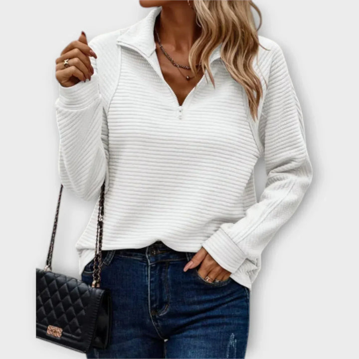 Savannah | Women's Half Zip Sweater Ribbed Stand Collar